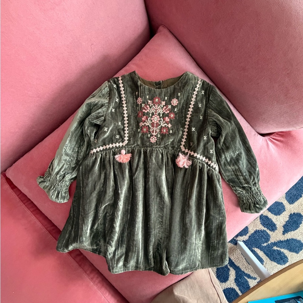 Louise Misha 3t sweetest ever crushed velvet embroidered dress